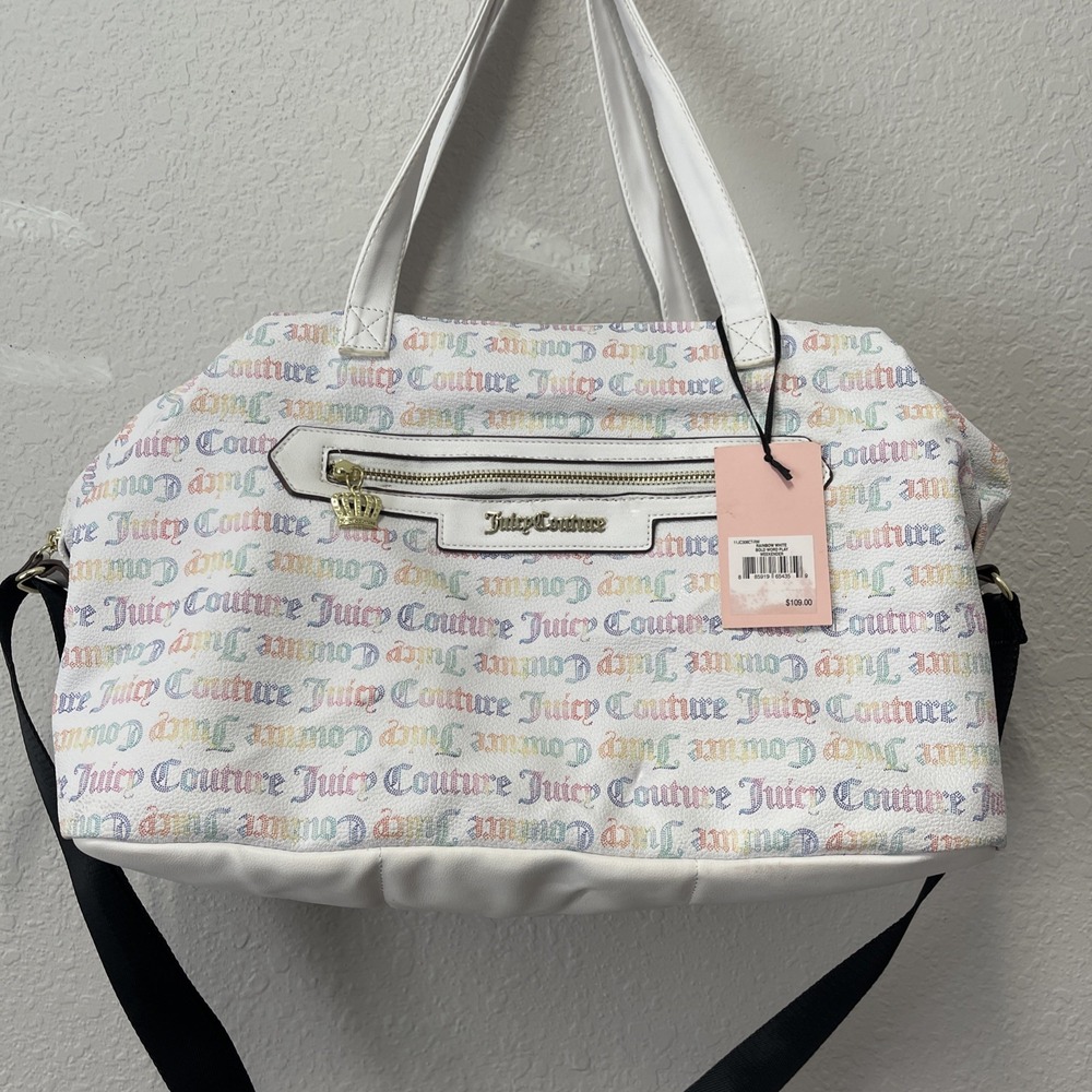 Juicy Couture Rainbow White Bold Word Play Weekender Duffle Bag